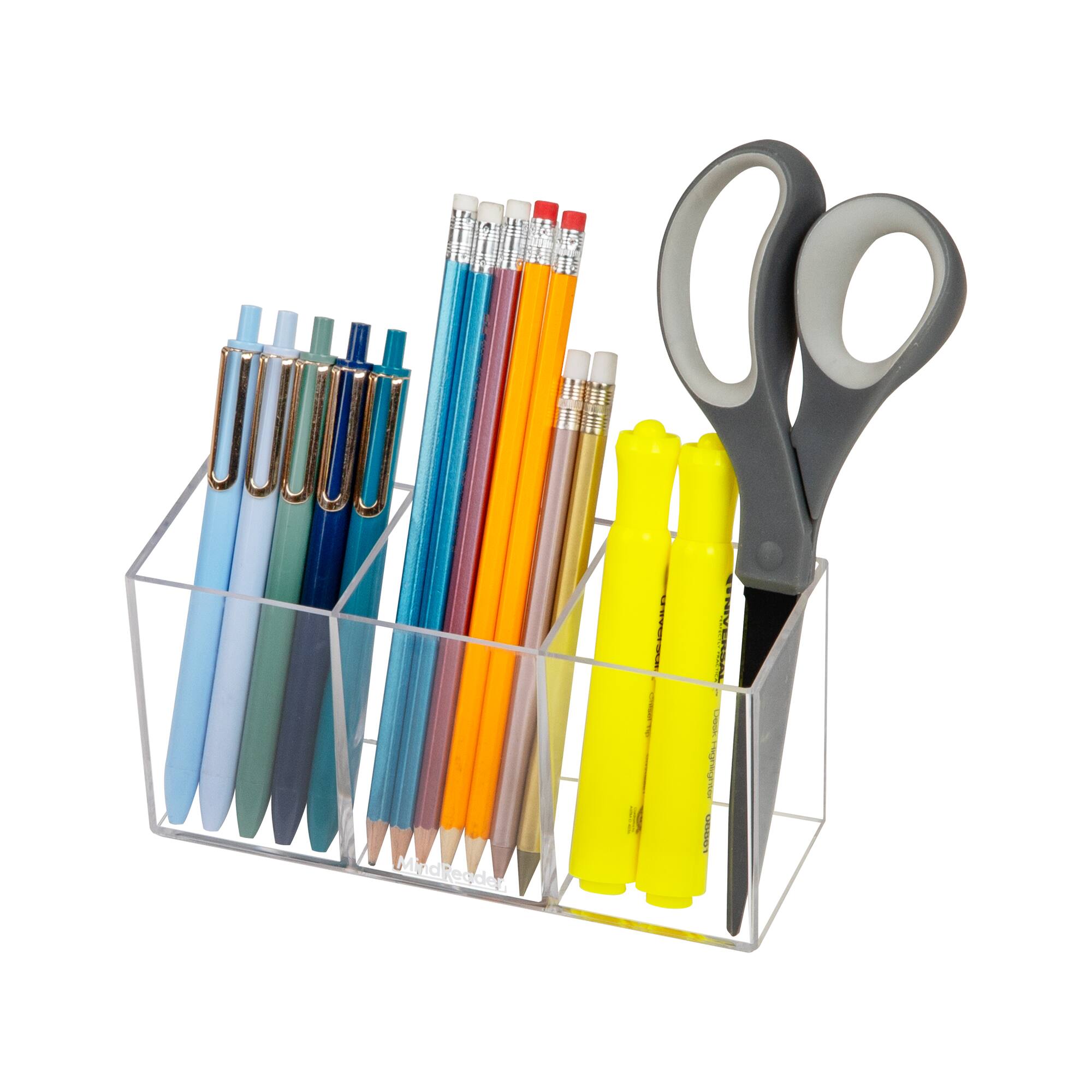 Mind Reader Pen and Accessories Holder, Desktop Organizer, Makeup Organizer, Office, Acrylic, Set of 3, Clear